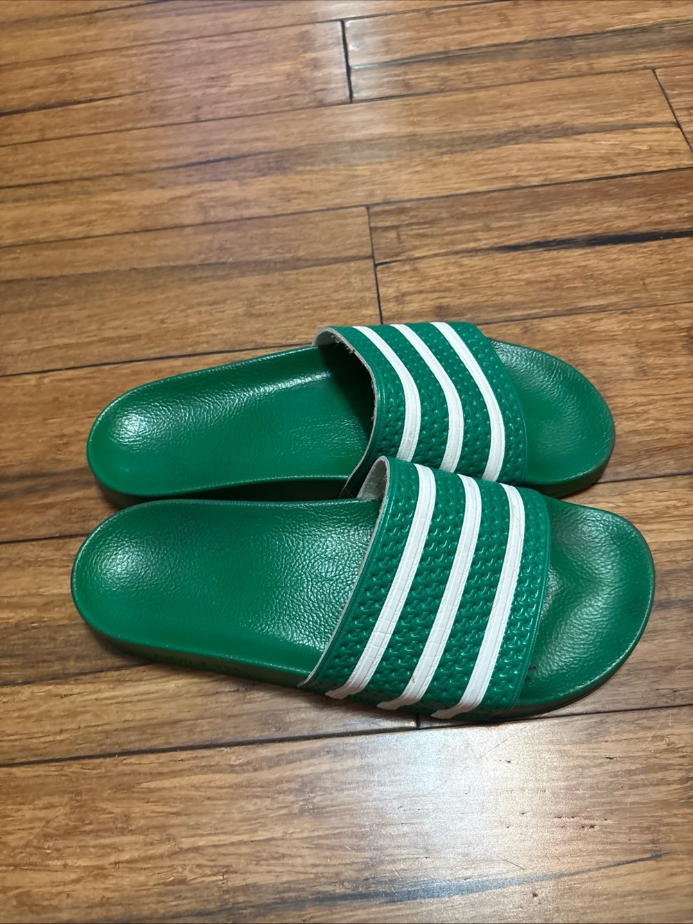 adidas Adilette Men's Slide Sandals Green White Striped Comfort Synthetic Sz 12 - Picture 8 of 13